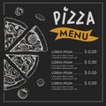 Pizza menu design template. Hand drawn sketch style elements in chalkboard style. Royalty Free Stock Photo