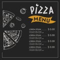 Pizza menu design template. Hand drawn sketch style elements in chalkboard style. Royalty Free Stock Photo