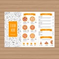 Pizza menu design. Tri-fold leaflet layout template. Restaurant