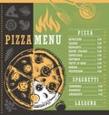 Pizza menu document print template with pizza drawing