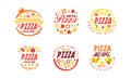 Pizza Menu Premium Logo Design Set, Pizza House, Restaurant, Delivery Service Labels Cartoon Vector Illustration Royalty Free Stock Photo