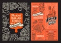 Pizza menu food template for restaurant with doodle hand-drawn graphic