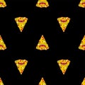 Pizza monster pattern seamless. Terrible fast food background. Angry food texture. Vector ornament