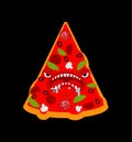 Pizza monster. Terrible fast food. Angry food. Vector illustration