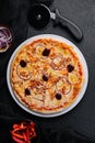 Pizza with Mozzarella cheese, chicken, Spices Italian pizza