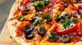 Pizza with Mozzarella cheese, salami, pepper, pepperoni, Tomatoes, olives, Spices and Fresh Basil. Italian pizza Royalty Free Stock Photo