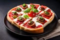 Pizza with Mozzarella cheese, salami, Tomatoes, pepper, Spices and Fresh Basil. Italian pizza Royalty Free Stock Photo