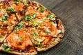 Pizza with Mozzarella cheese, Tomatoes, pepper, Spices and Fresh Basil. Italian pizza. Pizza Margherita or Margarita. Royalty Free Stock Photo