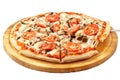 Pizza, mozzarella, pork, onion, bacon, mushrooms, parsley, tomato, garlic Royalty Free Stock Photo