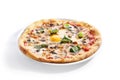 Pizza with Mushrooms, Bacon and Egg in Restaurant Plate Isolated Royalty Free Stock Photo
