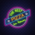 Pizza Neon Sign Vector on brick wall background