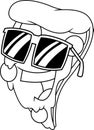 Outlined Funny Pizza Slice Cartoon Character With Sunglasses