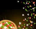 Pizza, olives tomatoes fly ingredients concept