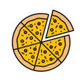 Pizza with one slice separated color icon Royalty Free Stock Photo