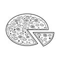 Pizza with one slice separated. Fast food linear icon. Royalty Free Stock Photo