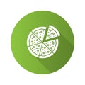 Pizza with one slice separated flat design long shadow glyph icon Royalty Free Stock Photo