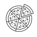 Pizza with one slice separated linear icon Royalty Free Stock Photo