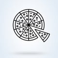 Pizza with one slice separated linear icon. symbol vector illustration Royalty Free Stock Photo