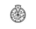 Pizza with one slice separated linear icon. Thin line illustration. Contour symbol. Vector isolated outline drawing Royalty Free Stock Photo