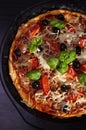 Pizza with onions, tuna, tomatoes and olives Royalty Free Stock Photo