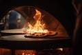 Pizza in a pizza oven. Cooking pizza in a restaurant. chefs making a pizza close up in a pizza oven with fire, AI Generated