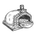 Pizza Oven Engraving Vector Illustration
