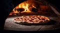 Pizza in the oven: topped pizza in a hot baking tray, melting the cheese and the crust crispy Royalty Free Stock Photo