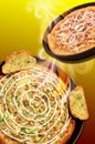 2 pizza in a pan with fresh and delicious topping Royalty Free Stock Photo