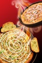 2 pizza in a pan with fresh and delicious topping Royalty Free Stock Photo