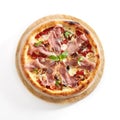 Pizza with Parma Ham Isolated on White Background