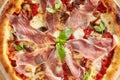 Pizza with Parma Ham Isolated on White Background Royalty Free Stock Photo