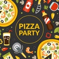 Pizza Party Banner Template with Traditional Italian Dishes and Drinks, Food Menu, Restaurant, Cafe Design Element