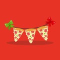 Pizza Party Garland Green Red Ribbon 15