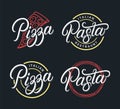 Pizza and Pasta hand written lettering logo set Royalty Free Stock Photo