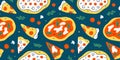 Pizza pattern, colorful doodle fast food background, vector texture, food illustration for pizzeria, restaurant or cafe Royalty Free Stock Photo