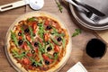 Pizza peperoni on plate Royalty Free Stock Photo