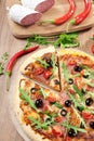 Pizza peperoni on plate Royalty Free Stock Photo