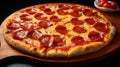 Pizza Pepperoni - A freshly-made, pepperoni pizza with sausage and cheese oozing from the crust. Unhealthy but delicious