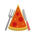 Pizza piece with fork and knife Royalty Free Stock Photo