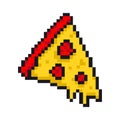 Pizza pixel art. Piece of pizza is pixelated. Fast food isolated. Retro 2d game, slot machine graphics.