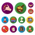 Pizza and pizzeria flat icons in set collection for design. Staff and equipment vector symbol stock web illustration.