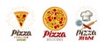 Pizza, pizzeria logo or icon. Labels for menu design restaurant or cafe. Vector illustration Royalty Free Stock Photo