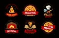 Pizza, pizzeria logo or label. Elements for menu design restaurant or cafe Royalty Free Stock Photo