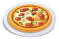 Pizza on plate. Italian hot dish in cartoon style