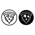 Pizza on plate line and glyph con. Slise of pizza vector illustration isolated on white. Food outline style design