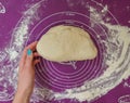 Pizza prepare dough hand topping, women hands.