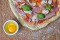 Pizza prosciutto cotto mozzarella egg raw