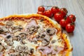 Pizza prosciutto e funghi detail Royalty Free Stock Photo