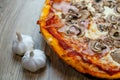 Pizza prosciutto e funghi detail Royalty Free Stock Photo