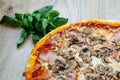 Pizza prosciutto e funghi detail Royalty Free Stock Photo